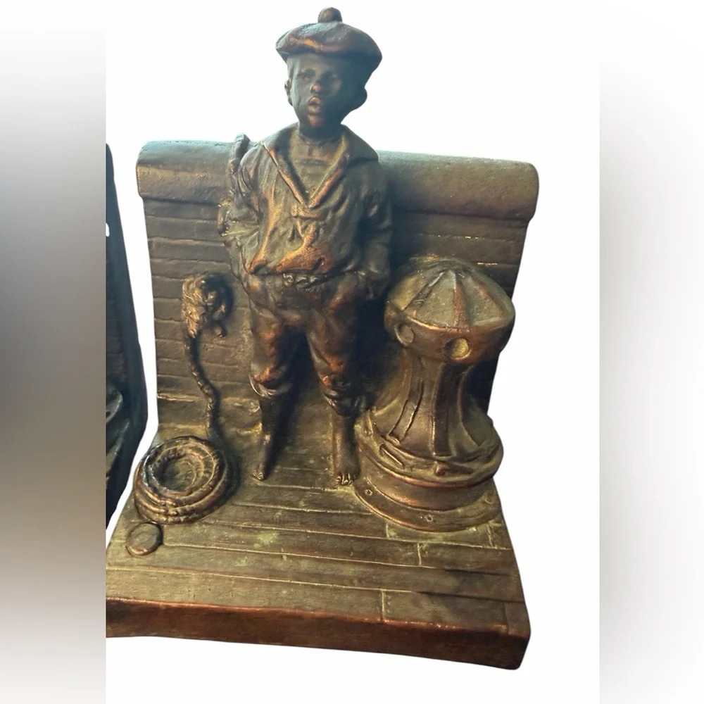 Antique Solid Brass Nautical Bookends Signed KBW | Sailor Maritime Decor - Picture 6 of 11